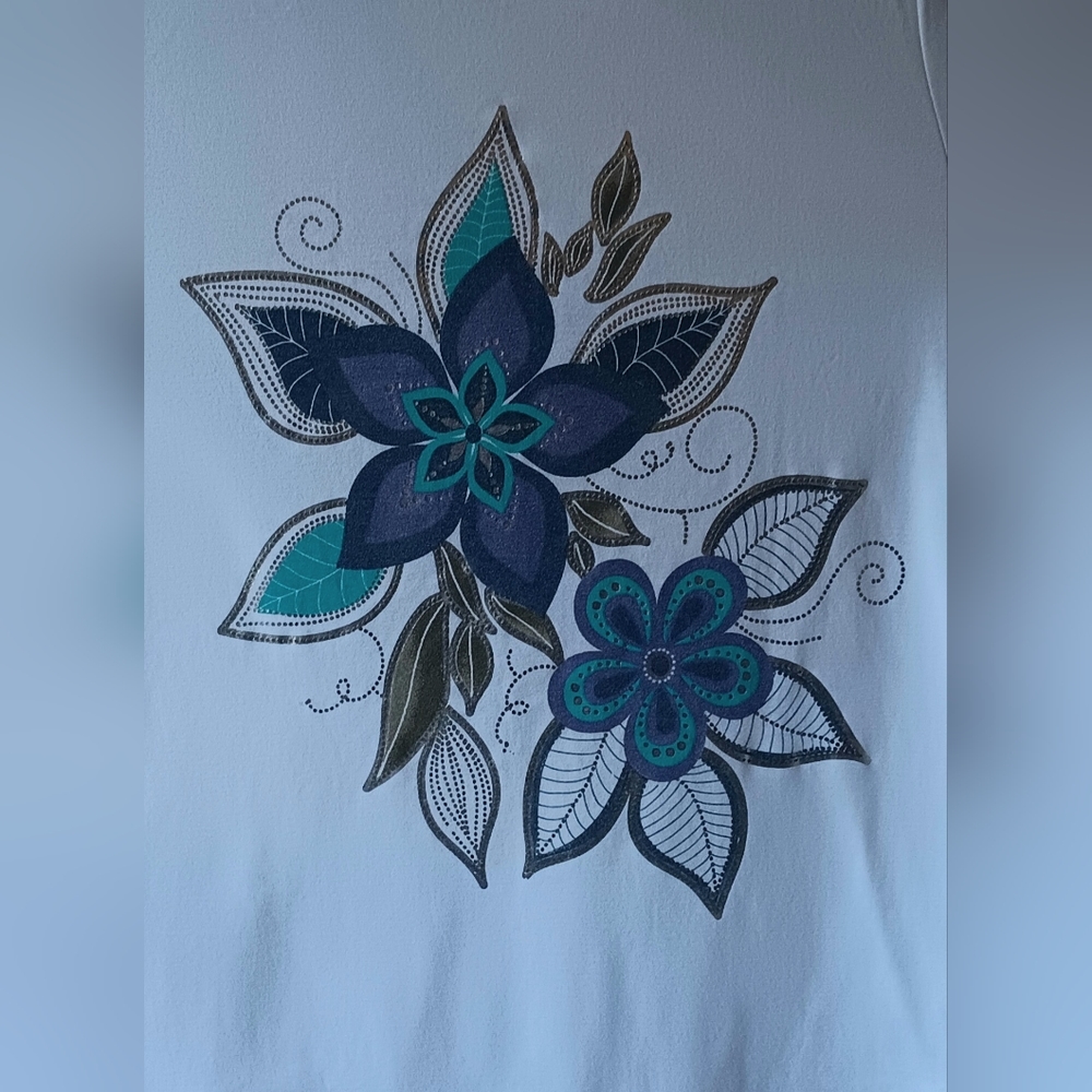 White Stag women's white floral print short sleeve top size XL - Picture 4 of 9